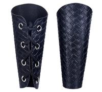 GORGECRAFT 2pz Protezioni per Braccia Medievali Guanti in Pelle Nera Polsini Intrecciati in Pelle PU A Scacchi Bracciali per Tiro con L'Arco Bracciali Regolabili per Halloween Costumi