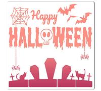 GORGECRAFT 30×30cm Stencil per Pittura di Halloween Grandi Pipistrelli Riutilizzabili Ragnatele Teschi Ragni Croci Tombst1s Gatti Modello per Dipingere Modello Fai da Te su Tessuto di Legno Zucca