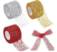 GORGECRAFT 30 iarda 3 stili Nastro A Rete Scintillante 50 mm di Larghezza Organza Satinata Ragnatela Glitter Paillettes Filo Decorativo Bordo Rotolo di Tulle Bobina Tessuto Rete per Confezione Regalo