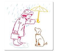 GORGECRAFT 30x30 cm Rainy Day Stencil Grande Modello Banksy Donna e Cane Sotto L'Ombrello Modello Riutilizzabile Disegno Artigianato Stencil per Dipingere su Legno Parete Mobili Tela Tessuti Decorazio