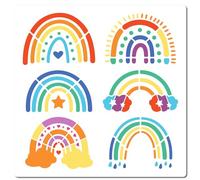 GORGECRAFT 30x30 cm Stencil Arcobaleno 6 Stili Modello Nuvola Arcobaleno Gocce di Pioggia Sole Stella Modello Stencil In Plastica Riutilizzabile per Dipingere su Legno Mobili Da Parete Piastrelle Tela