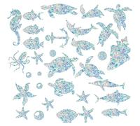 GORGECRAFT 33.07x13.78 Pollice 32 Pezzi Animali Marini Serie Arcobaleno Finestra Aderisce Tartaruga Adesivo In Vetro Statico Pellicola Vinile Non Adesiva Decalcomanie per La Decorazione Della