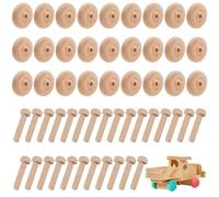 GORGECRAFT 36 Confezione di Ruote in Legno Artigianali da 38x13mm Mini Ruote in Legno Piatte Non Rifinite con Bastoncini di Legno Lunghi 32mm per Lavori Artigianali Modelli di Auto Fai da Te Colori
