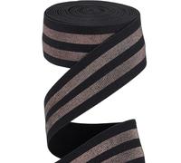 GORGECRAFT 4.7m*40mm Fascia Elastica A Righe Color Cioccolato Metallizzato Nastro Elasticizzato Nero Comoda Fascia A Strisce Glitterate per Cintura Progetti di Cucito Lavori Artigianali per Indumenti