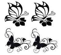 GORGECRAFT 4 Fogli 2 Stili Decalcomania per Auto Farfalla Nera Fiori di Ibisco Hawaiano Decalcomanie Riflettenti in Pet Adesivo Impermeabile per Paraurti Esterno Donne Adesivi per Auto Camion SUV