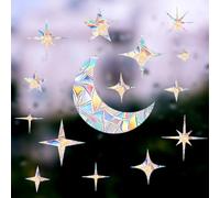 GORGECRAFT 4 fogli Luna Adesivi per Finestre Stelle Suncatcher Adesivo Pianeta Universale Pellicola per Finestre Vinile Prismatico Non Adesivo Anticollisione Sun Catcher Decalcomanie Bird 30x22cm