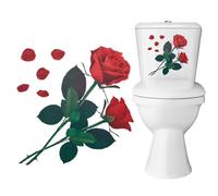 GORGECRAFT 4 pz Adesivo per Coperchio del Water con Rose da Bagno Piante Adesivi Floreali per Pareti Fiori Rossi Foglie Verdi Autoadesivo Impermeabile in PVC per Coperchio del Water Serbatoio Sedile