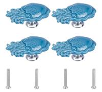 GORGECRAFT 4 Set di Manopole per Mobili in Ceramica, Pomelli per Cassetti con Animali Marini, Tema Oceano, Stile Cartone Animato, Fatti A Mano, con Vite in Lega di Zinco per Armadietti e Case