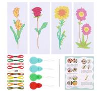 GORGECRAFT 4 Set Kit Segnalibri Punto Croce Fiori Stampati Ricami Segnalibro Punto Croce con Istruzioni per Principianti Adulti Regali A Punto Croce Fai da Te Contati Lettori di Libri 23x8 cm