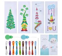 GORGECRAFT 4 Set Kit Segnalibri Punto Croce Segnalibro Ricamo Stampato Albero di Natale Castello Degli Gnomi Nani per Principianti Adulti Fai Da Te Punto Croce Regalo di Natale Lettori di Libri 23x8cm