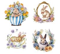 GORGECRAFT 4 Stili 16cm Adesivo per Finestra Coniglio Pasquale Animale Coniglietti Fiori Decalcomania Plastica PVC Riutilizzabile Statico Primavera Vacanze Si Attacca per Finestra Porta Casa Festa