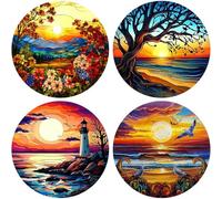 GORGECRAFT 4 Stili 16cm Tramonto Finestra Decalcomania in Plastica PVC Riutilizzabile Statico Tramonto Fiori Sole Albero Morto Torre Uccello Adesivo per Finestra Porta Si Attacca Prevenire Uccelli