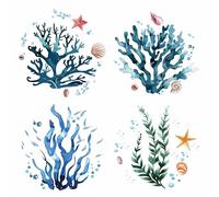 GORGECRAFT 4 Stili Adesivo per Finestra Corallo Alghe Estive Oceano Tema Marino Decalcomanie per Finestre in Vetro sotto Il Mare Adesivi Rimovibili Impermeabili per Porte Scorrevoli Prevenire 16x16cm