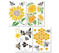 GORGECRAFT 4 Stili Stencil per Pittura Girasole 21*30 cm Modelli Floreali Esagonali In Plastica Pettine per Api Stencil per Vernice Modello Riutilizzabile per Pareti Legno Piastrelle Pavimento Mobili