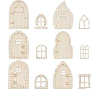 GORGECRAFT 48pz 12 Stili Porte e Finestre in Legno per Giardino delle Fate Set di Porte e Finestre in Miniatura in Legno Grezzo Mini da Giardino Non Verniciate per Casa delle Bambole da Parete Casa