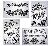 GORGECRAFT 4pcs plastica disegno pittura stencil fiori piante grafica modelli per fai da te arti carrello fare journaling scrapbooking, bianco