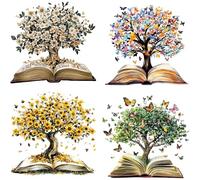 GORGECRAFT 4pz 16cm Albero della Vita Adesivo per Finestra Fiori Farfalla Libro Decalcomanie per Finestre Rimovibili Pellicola in Vinile PVC Non Adesivo Avviso Cling Fermare Uccelli Cani Animali