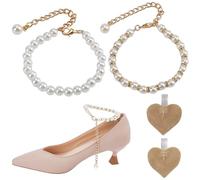 GORGECRAFT 4pz Cinturini per Scarpe con Perline Cavigliera Decorativa Catena Dorata Regolabile Cinturini per Scarpe con Tacco Alto Lacci per Scarpe Perline Lacci Anti-Allentamento Cinturino per Scarpe