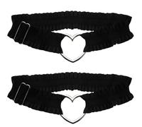 GORGECRAFT 4pz Giarrettiera per Coscia in Pizzo A Cuore Nero Regolabile Elastica Antiscivolo Stile Lolita con Giarrettiera per Gamba con Cuoricini Anello Cintura per Gamba Punk Rock Sexy Cosplay