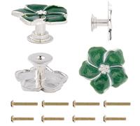 GORGECRAFT 4pz Pomelli per Cassetti A Forma di Fiore Maniglie per Cassetti Floreali Maniglie per Cassetti A Forma di Fiore Verde con Viti In Acciaio Al Carbonio Maniglie per Porte di Armadietti