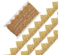 GORGECRAFT 5 Yard Metallic Lace Trim 38mm Larghezza Gimp Treccia Frange Ricamo Oro Nastro Venezia Bordo con Paillettes Triangolo Artigianato Accessorio per Indumento Da Cucire per Decorazioni