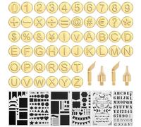 GORGECRAFT 56 pz. Punta per Pirografia in Legno Lettera Dorata Numero Testa in Ottone Kit di Timbri A Caldo Alfabeto Numero Simbolo Testa Pirografia con 6 Stili Stencil per Pittura in Plastica