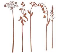 GORGECRAFT 5pz 5 stili Picchetti Da Giardino In Metallo per Fiori Ferro Arrugginito Piante Rustiche Foglie Floreali Segni Decorativi Picchetto per Prato Esterno Cortile Arte Passerelle Esterne In Vaso