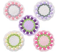 GORGECRAFT 5pz Sottobicchieri Floreali in Cotone 12cm Rotondi Tulipano Fiore Uncinetto Treccia Sottobicchiere Antiscivolo Assorbente Tovagliette per Tavolino da caffè Scrivania Tazze Casa Cucina