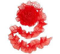 GORGECRAFT 5yards di Nastro di Pizzo Rosso Tessuto di Organza Volant Pieghettato Bordo 4.72 pollici di Larghezza Retrò Tulle Chiffon Passamaneria Bordo Perle Perline Bordo Applique per Abiti Da Cucito