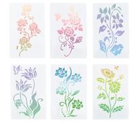 GORGECRAFT 6 pz 6 Stili Fiore Stencil in Plastica Riutilizzabile Primavera Floreale Farfalla Ape Modello Pet Disegno Stencil per Pittura su Legno Pavimento Parete Tessuto Scrapbooking Arte