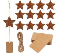 GORGECRAFT 69mm 30pz Rustico Metallo Fienile Stella Grande Primitivo Latta Pendenti Stella Dimensionale con 30pz Etichette Regalo di Carta 1 fasci di Corda di Iuta per Arti e Mestieri Halloween