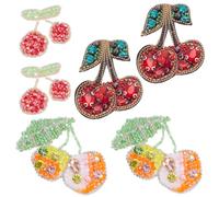 GORGECRAFT 6pz 3 Stili Toppe con Perline di Ciliegia da Cucire su Frutta Strass Diamante Patch di Cristallo Ricami Fatti A Mano Bling Applique per Fai da Te Arte Artigianato Cucito Abbigliamento