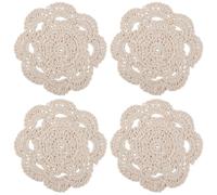 GORGECRAFT 6pz Sottobicchieri Rotondi In Pizzo di Cotone 15cm Tovagliette All'Uncinetto Centrini Vintage Piccoli Fatti A Mano All'Uncinetto Tappetino per Tazze Della Tavola Del Tea Party Beige