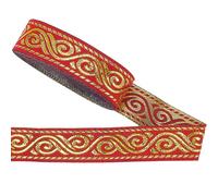 GORGECRAFT 7 Metro Nastro Jacquard Rosso Doppio Lato Bordo Boho Vintage Ricamato Fettuccia Intrecciato Etnico Tessuto con Frange Piatto per Confezioni Regalo Applique Decorazioni Natalizie