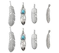 GORGECRAFT 8 PZ Argento Lega Dorata Grande Ciondolo Piuma Acciaio Inossidabile Argento Piuma Charms Ciondolo Collana Ciondola Antico con Scatola Fai Da Te Portachiavi Creazione di Gioielli