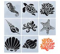 GORGECRAFT 8 Stencil di animali marini misti Creature dell'oceano Pittura per artigianato artistico fai-da-te Scrapbooking - Stelle marine, conchiglie, cavallucci marini, coralli, conchiglie