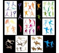 GORGECRAFT 8 Stili Tema Sportivo Stencil 21x15cm Modello Giocatore Sportivo Basket Calcio Pallavolo Tennis Atletica Equestre Yoga Pattinatore Riutilizzabile Pittura Stencil Tela Da Parete Decorazione