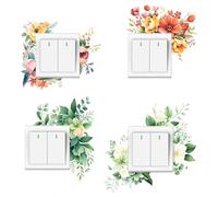 GORGECRAFT 8pz Adesivi Interruttore della Luce 4 Stili Decalcomanie Prese Decorative Rosse Gialle Bianche Fiori Foglie Verdi Modello PVC Impermeabile Interruttore Adesivi Murali Ufficio Soggiorno