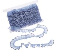 GORGECRAFT 9.14 Metro Nastro di Pizzo Increspato 2cm di Larghezza Rete Pieghettata Bordo Bordo Tulle Ricamato Bordi Passamaneria per Cucito Artigianato Fai Da Te Polsini Abbellimenti Grigio Blu