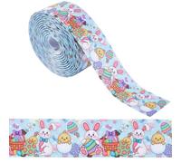 GORGECRAFT 9.1m Nastro in Grosgrain Pasquale in Poliestere Stampato Conigli Uova di Coniglietto Carote Pulcino Jacquard Craft Rotoli Cablati Cinghia per Confezioni Regalo Fiocco per Capelli Cucito