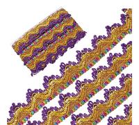 GORGECRAFT 9.3 Yard 3.5cm Viola Frange Nappa Trim Oro Glitter Tessuto A Rete Paillettes Paillette Cucito Pizzo Ondulato Ricamo con Paillettes Metallico Gimp Trim Bordo Intrecciato Rifilatura