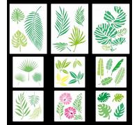 GORGECRAFT 9 pz 2 Dimensioni Stencil Foglie Tropicali Palma Foglie di Monstera Modello Banana Felce Fogliame Fiore Botanico Riutilizzabile Disegno Stencil per Dipingere su Legno Parete Pavimento
