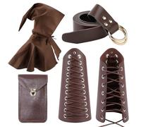 GORGECRAFT Accessori per Costume Rinascimentale in Finta Pelle Retro Armatura Protettore Bracciali Cavalieri Mercenari Gonna Marsupio Scialle Vichingo Mantello Fata Marrone per Halloween Cosplay