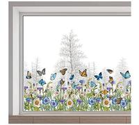 GORGECRAFT Adesivi per Finestre Floreali da 116x38cm Adesivi per Finestre con Margherite Farfalle Grandi Adesivi Trasparenti Statici per Finestre Pellicola Bifacciale Non Adesiva per Porte Scorrevoli