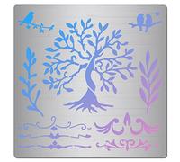 GORGECRAFT Albero Della Vita Stencil In Metallo Fiore In Acciaio Inossidabile Vite Foglie Riutilizzabili Modelli Uccello su Ramo di Un Albero Strumento per Diario per Bruciare Il Legno Scrapbooking