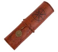 GORGECRAFT Astuccio Portapenne in Tela PU e Pelle con Tracolla Motivo Bussola Mappa del Tesoro Vintage Custodia per Penna Arrotolabile Astuccio per Penna retrò Astuccio Cancelleria Marrone Sabbia