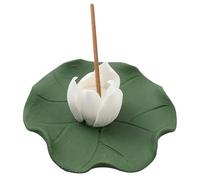 GORGECRAFT Bruciatore di Incenso In Ceramica di Loto Bianco con Vassoio Porta Bastoncini di Incenso A Forma di Cono di Fiori Fatti A Mano Base di Supporto per Bobina Piastra di Raccolta Cenere
