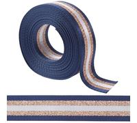 GORGECRAFT Cinghia in Nylon A Righe Larghe 38mm Cinghia in Nylon Resistente 5 Iarde Strisce Bianche e Dorate Metallizzate Cinghie per Zaino Cintura in Nylon Blu di Prussia per Cucito Artigianato