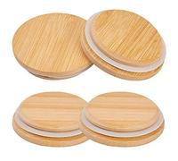 GORGECRAFT Confezione Da 4 coperchi per Barattoli di Yogurt Oui Coperchi In Legno di Bambù Che Si Adattano A Barattoli Yogurt Oui In Vetro per Biscotti Silicone Una Tenuta Ermetica