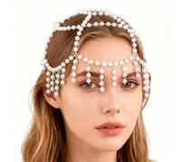 GORGECRAFT Copricapo di Perle Berretto Flapper Berretto da Sposa Vintage in Plastica Bianca Stile Gatsby dei Ruggenti 1920 Anni con Perline Catena per Capelli Costume da Sposa Stile Art Décor